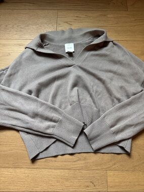 Calvin Klein 100% Cotton Polo Sweater Cropped Small Taupe Beige